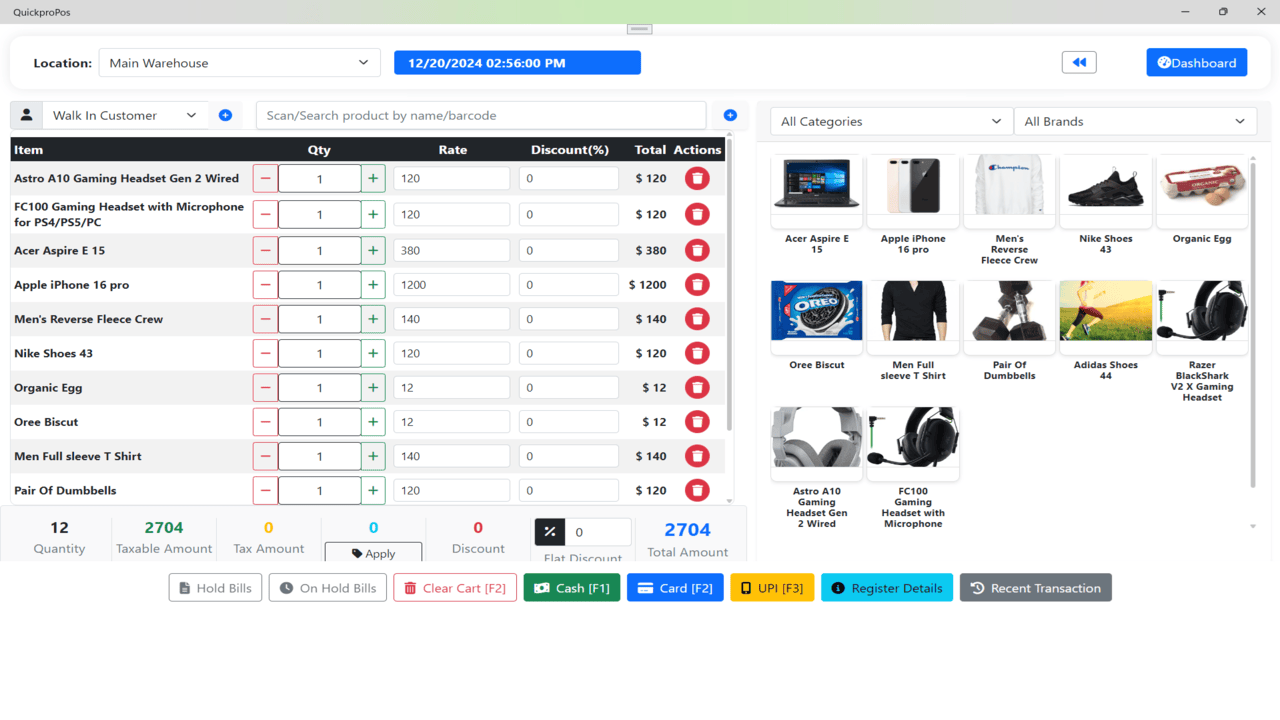 Sales / POS panel